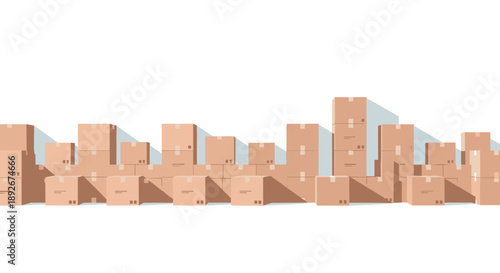 Warehouse cardboard boxes stacked for storage and shipping in flat style