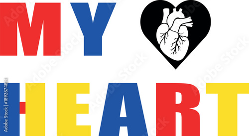 Colorful heart with organ illustration and text