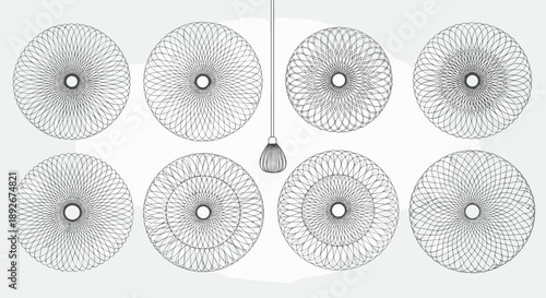 Geometric spiral patterns with minimalist hanging light