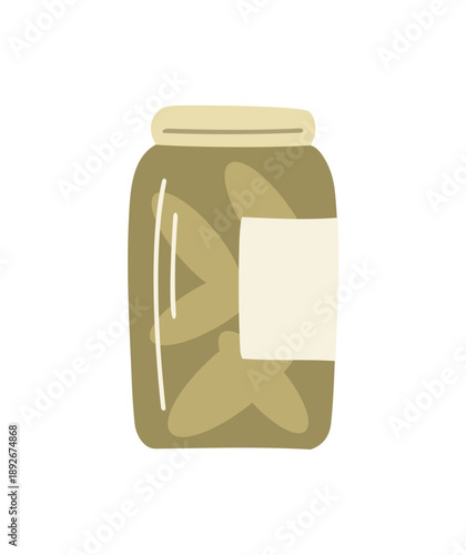 Canned cucumbers in glass jar isolated on white