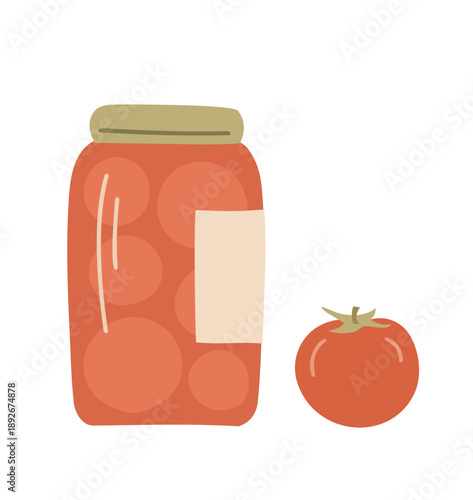 Canned tomatoes in glass jar isolated on white