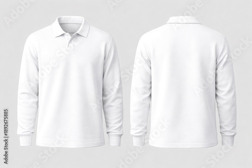 White long sleeve polo shirt front and back view