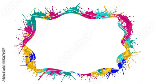 Colorful paint splash border frame abstract artistic design element for invitations and creative projects isolated on white background