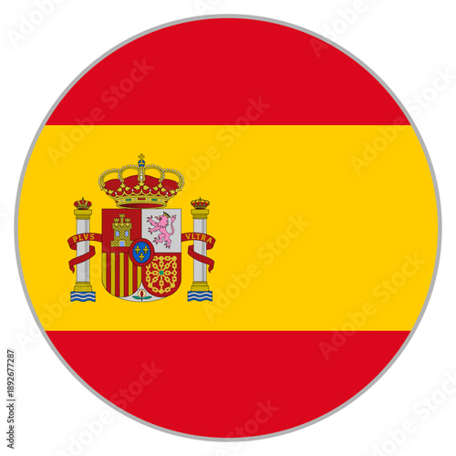 Free Download Spain Flag Circle Icon with Gray Frame | スペイン国旗の円形アイコン 灰色フレーム付き - GFXLoad