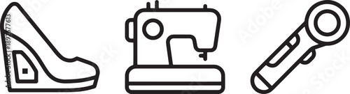 Wedge heel women pump shoe with internal pattern detail and platform black line vector icon