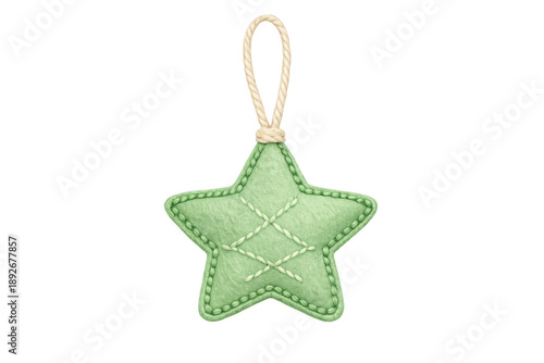 Wallpaper Mural Green felt star hanging ornament with cross stitching, holiday decoration and craft, transparent background Torontodigital.ca
