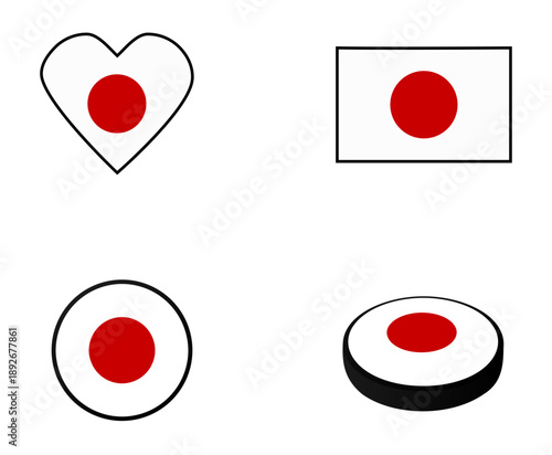 Conjunto de iconos de la bandera de Japón. Símbolo con forma de corazón y circular. Ilustración para sitio web, app, folleto, diseño grafico, uso personal y otros.