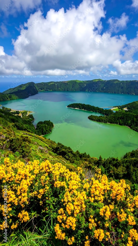 Obraz premium Lagoa das Empadadas - A Serene Volcanic Lake in S?o Miguel.