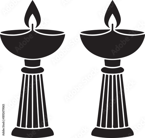 Oil Lamp Icons Set – Traditional Festival Light Silhouette Vectors