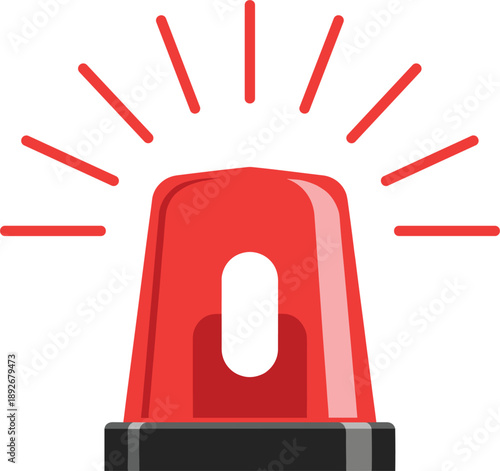 Bright red emergency siren vector illustration with flashing light rays for safety and alert systems।