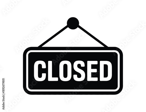 A black and white illustration of a closed sign hanging on a door or wall.