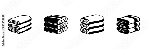 Stacked Towels In Hand Drawn Style Set. Home Organization, Bathroom Decor, Spa Essentials Doodle Sketch Collection. Isolated Vector Illustration