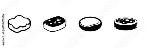 Assorted Sponge Icons In Hand Drawn Style Set. Cleaning Tools, Household Maintenance, Hygiene Essentials Doodle Sketch Collection. Isolated Vector Illustration