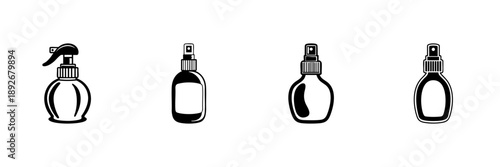 Spray Bottle Icons In Hand Drawn Style Set. Personal Care, Cleaning, And Fragrance Packaging Doodle Sketch Collection. Household And Beauty Product Design. Isolated Vector Illustration