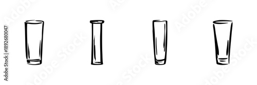 Four Test Tubes In Hand Drawn Style Set. Laboratory Equipment, Scientific Experimentation, Chemistry Tools Doodle Sketch Collection. Science And Research Illustration. Isolated Vector Illustration