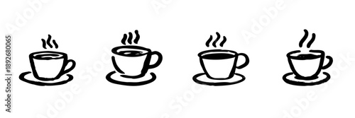 Steaming Coffee Cups In Hand Drawn Style Set. Morning Beverage, Relaxation, Cafe Culture Doodle Sketch Collection. Cozy And Inviting. Isolated Vector Illustration