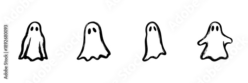 Ghost Characters In Hand Drawn Style Set. Halloween, Spooky, Paranormal Doodle Sketch Collection. Cute And Playful Ghosts. Isolated Vector Illustration