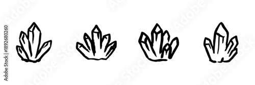 Crystals In Hand Drawn Style Set. Healing Energy, Spiritual Growth, Metaphysical Properties Doodle Sketch Collection. Gemstone Illustration. Isolated Vector Illustration