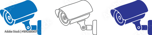 Three Security Cameras in Different Colors on Transparent Background