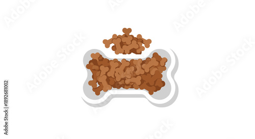 Bone Shaped White Pet Food Dish Filled with Brown Bone Shaped Kibble.