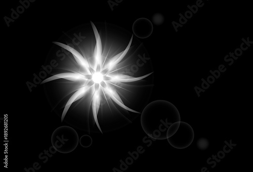 Abstract White Energy Burst with Glow Light Effect on Black Background