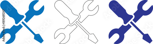 Set of Crossed Wrenches in Various Styles and Colors