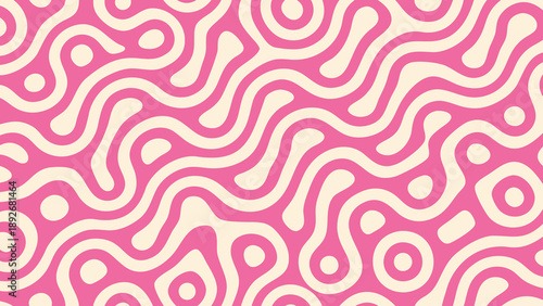 Seamless vector pattern with wavy lines and rounded shapes in pink and cream colors for design and decoration