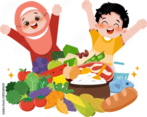 Kid with healthy food