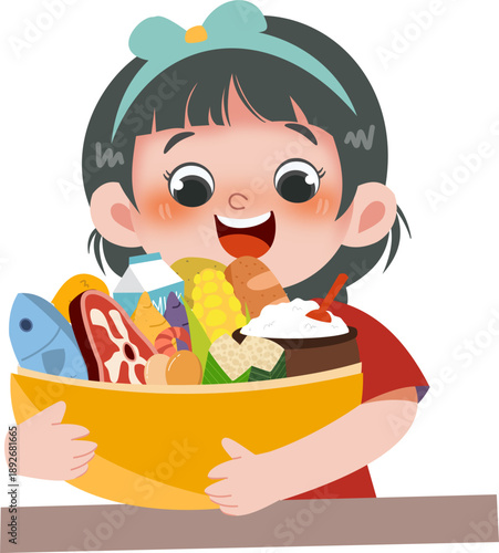 Kid with healthy food