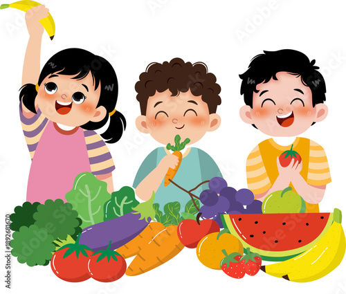 Kid with healthy food