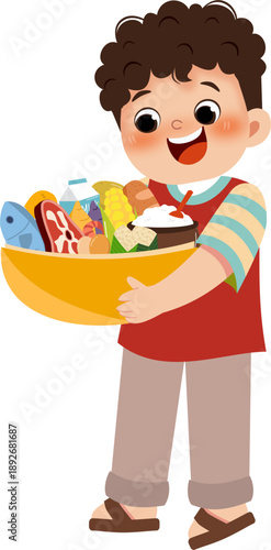 Kid with healthy food