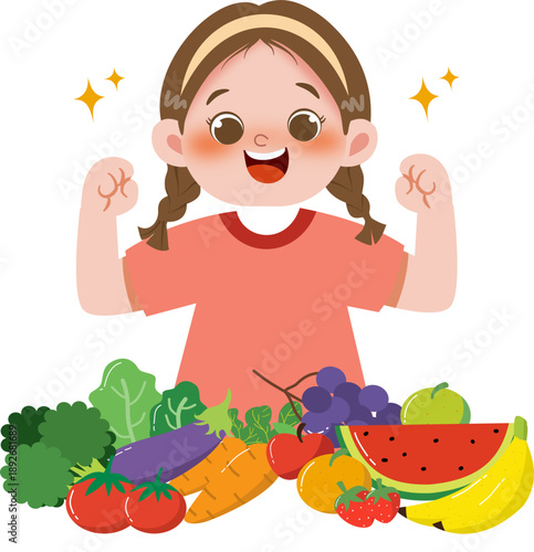 Kid with healthy food