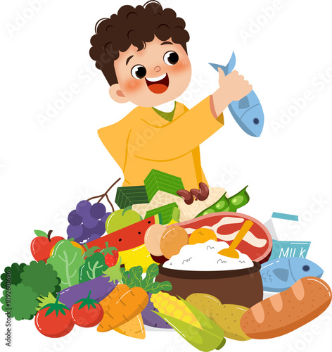 Kid with healthy food