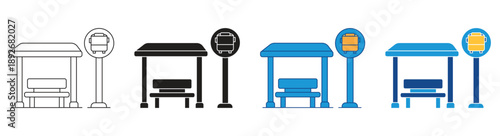 Bus stop icon set. Bus Stop Sign, Traffic Signs for Bus Parking Regulations symbol isolated on white background. Vector illustration.