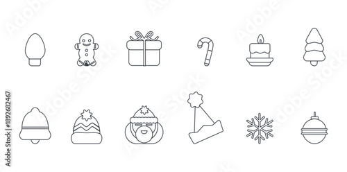 Christmas and Winter Icons Outline Style – Festive Line Art Set, Winter Holiday Outline Icons – Christmas Line Art Collection