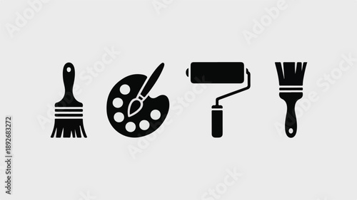 Set of Professional Art and Painting Tool Silhouettes for Creative Design.