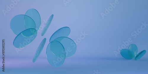 Fényképezés Futuristic round glassy shapes with a reflective surface, arranged in shape of a torus, floating on air