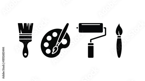 Set of Professional Art and Painting Tool Silhouettes for Creative Design.