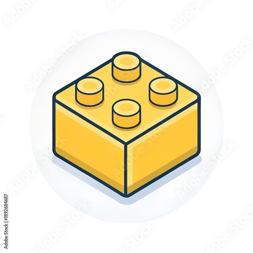 2x2 Yellow Brick Toy Icon Isolated on White Background, Classic Plastic Building Block for Kids, Minimal Construction Toy Symbol, Educational Creative Play Brick, Simple Flat Toy Illustration.
