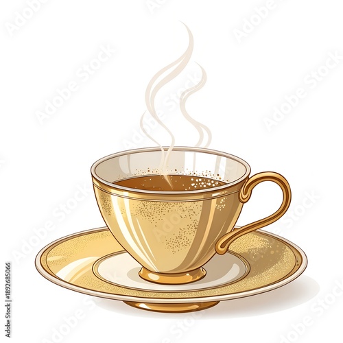 3D Gold Tea Cup Icon, Luxury Tea Cup Illustration, Elegant Hot Beverage Concept, Premium Tea and Coffee Drink Icon, Modern Cafe and Restaurant Design.