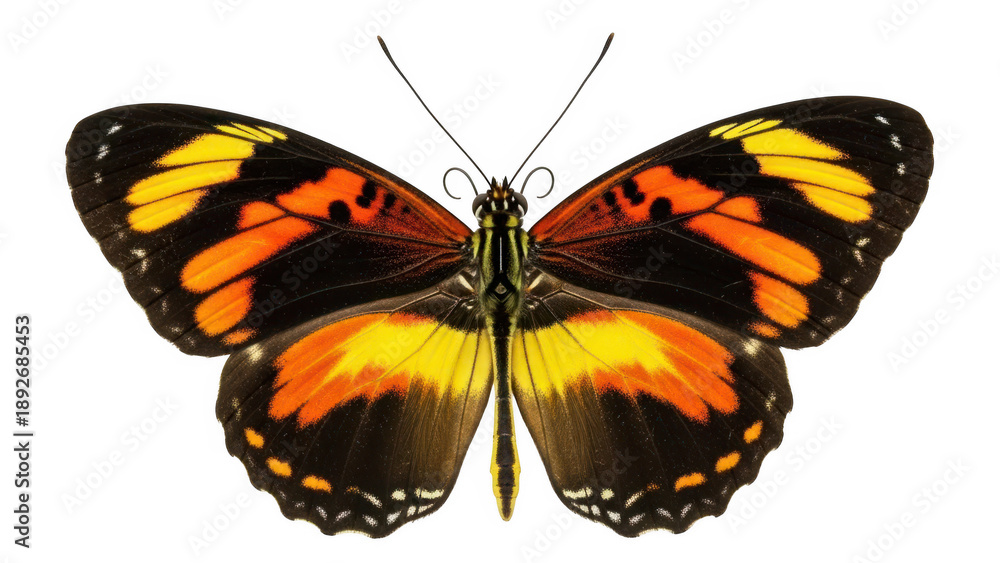 Obraz premium Vibrant butterfly with orange and black wings isolated on white background