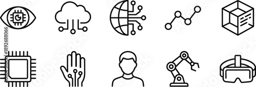 Set of 10 modern line icons for technology and innovation