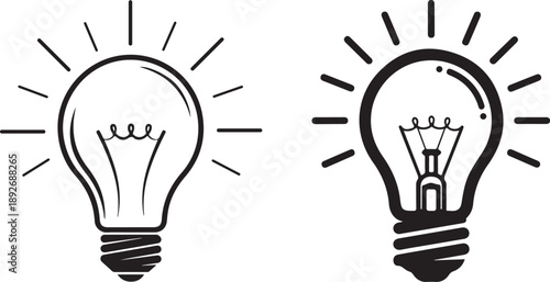 Black and white vector lightbulb icons representing idea and innovation. Simple black and white lightbulb icons representing bright ideas and creative thinking