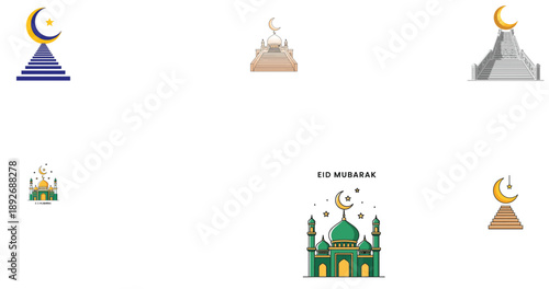 Staircase Leading To Crescent Moon And Mosque With Eid Mubarak Text 
