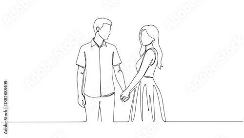A beautiful continuous line drawing of a couple holding hands, symbolizing love and togetherness
