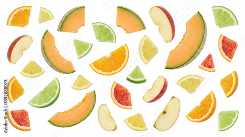 Wallpaper Mural Fresh Assorted Fruit Slices Pattern on White Background
 Torontodigital.ca