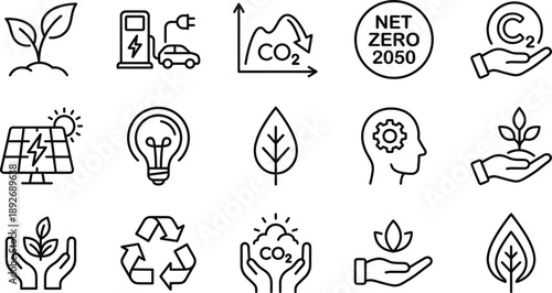 Set of 15 eco friendly sustainable development icons vector