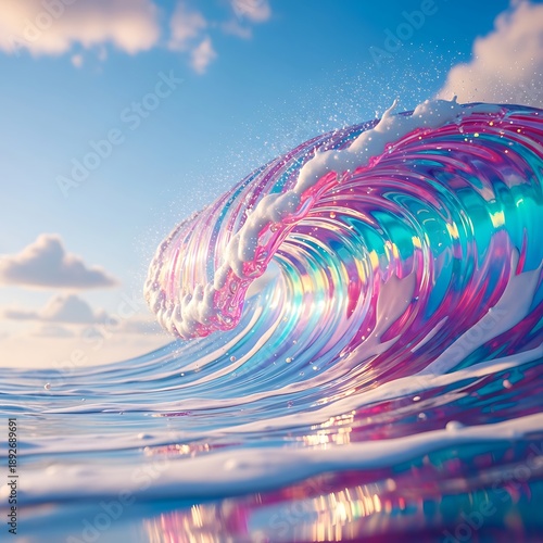 Iridescent Abstract Ocean Wave with Colorful Liquid Reflections