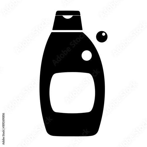 Black shampoo bottle silhouette with drop isolated on transparent background