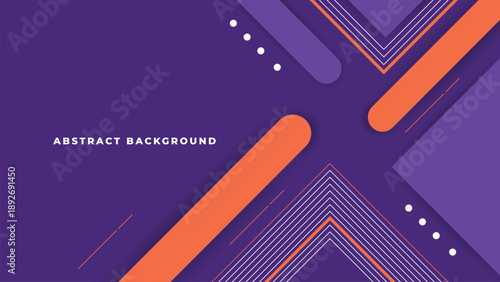 Abstract geometric background featuring a modern combination of purple and orange colors, with dynamic lines, shapes, and futuristic